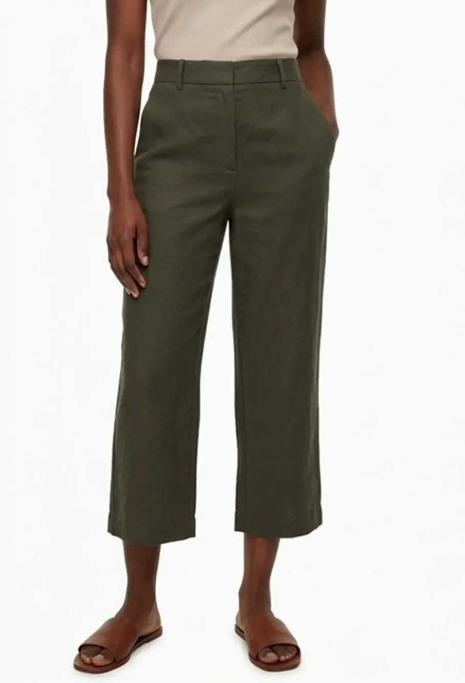 Wilfred Aritzia Effortless Pants Women's 4 Green Crop High Rise Wide Leg Linen